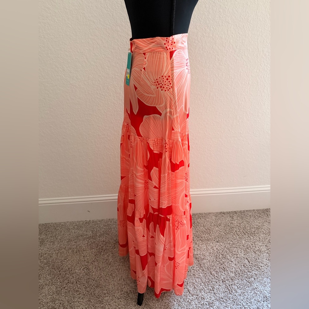 Praia by Dayanara Duran Floral Maxi Skirt | Orange Colombian Designer - Picture 4 of 8